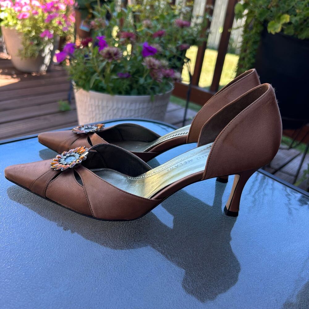 Antonio Melani Peony Womens 7.5 Brown Satin Jeweled D’Orsay Pumps Heels - Picture 5 of 11